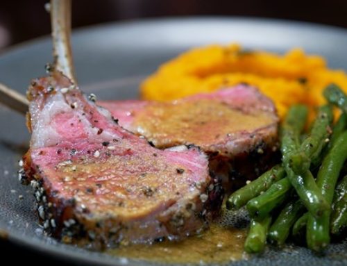 Stella & Jazzey’s Furikake Lamb Rack with Carrot & Ginger Purée and Miso Butter